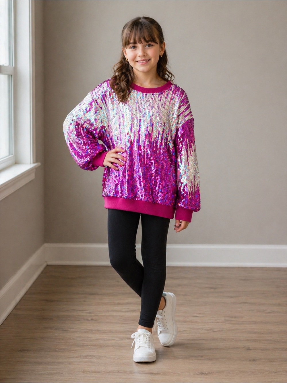 Kids Sequin Ombre Sweatshirt - Pink